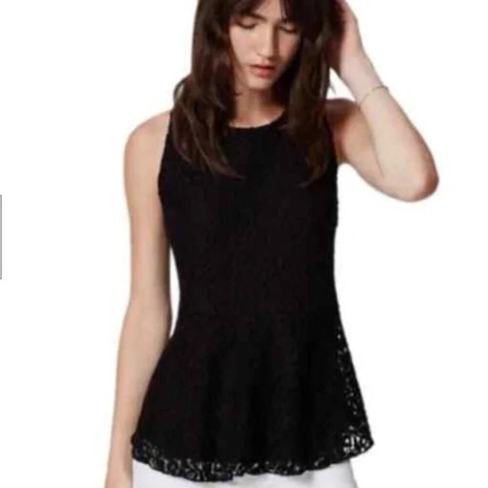Loft S lace Overlay black peplum business casual career whimsigoth coquette EUC